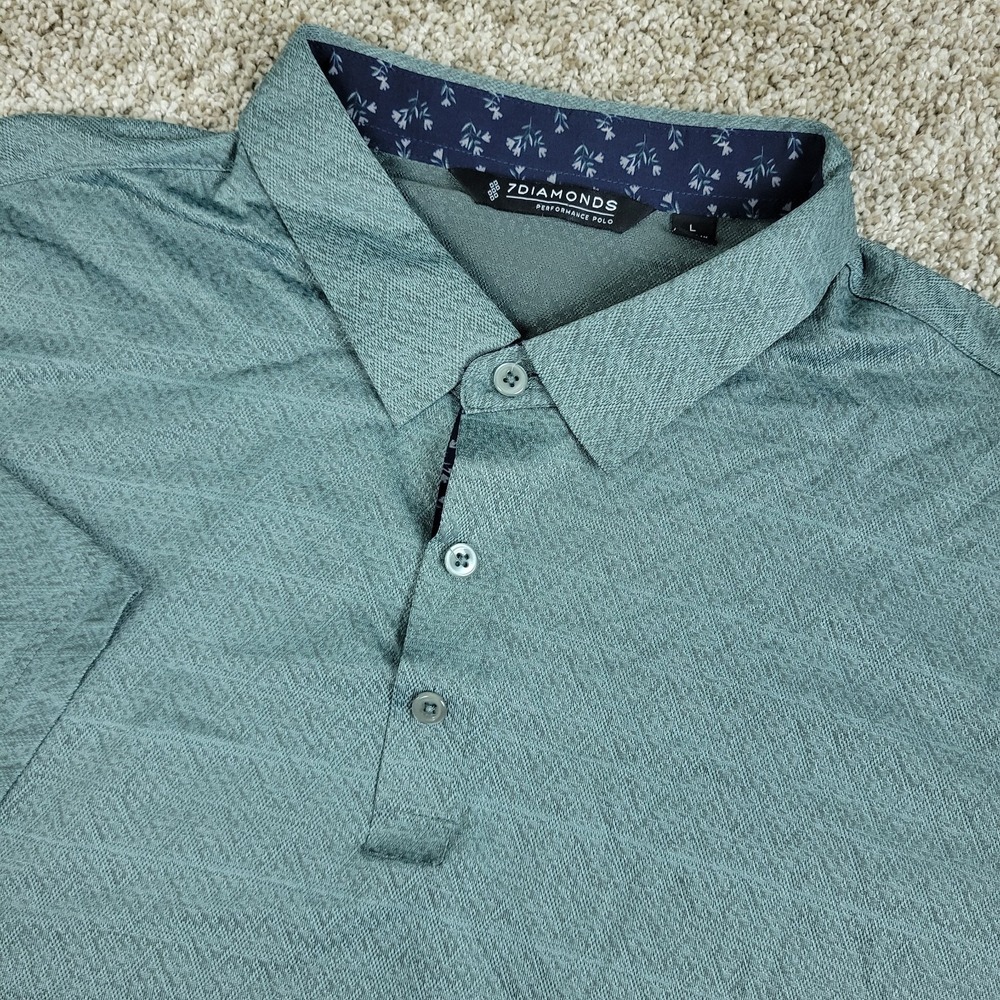 7 Diamonds Mens Large Solid Gray Performance Stretch Golf Polo SS